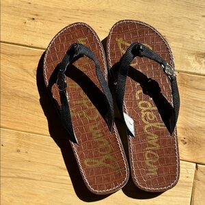 Sam Edelman Brown Footbed Black Strap Flip Flop Sandals